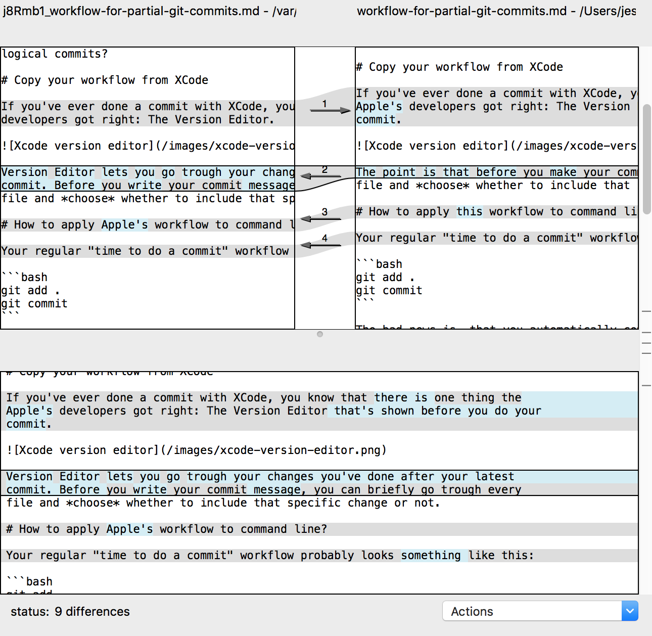 OpenDiff arrow should point left to include it in the commit